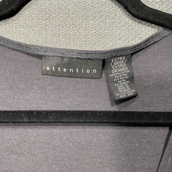 Attention Black Faux Wrap Ruche 3/4 Sleeve Top XL Stretch Effortless Travel - Picture 3 of 5